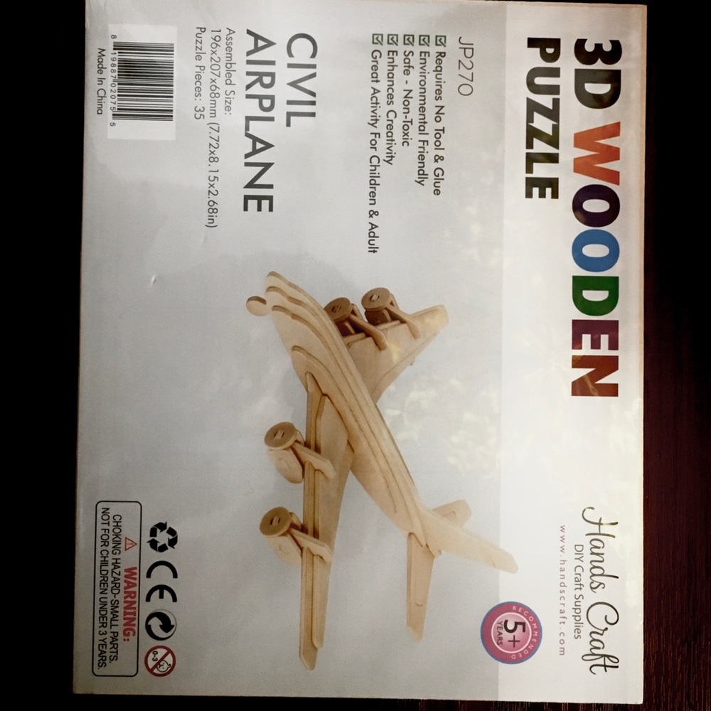 Hand craft 3D Wooden Puzzle DIY Civil Airplane
